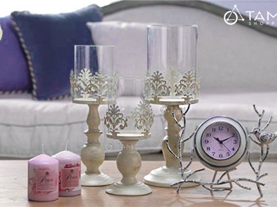 Chân nến để bàn đế trụ lõi kính cổ điển Châu Âu H-CHN-18